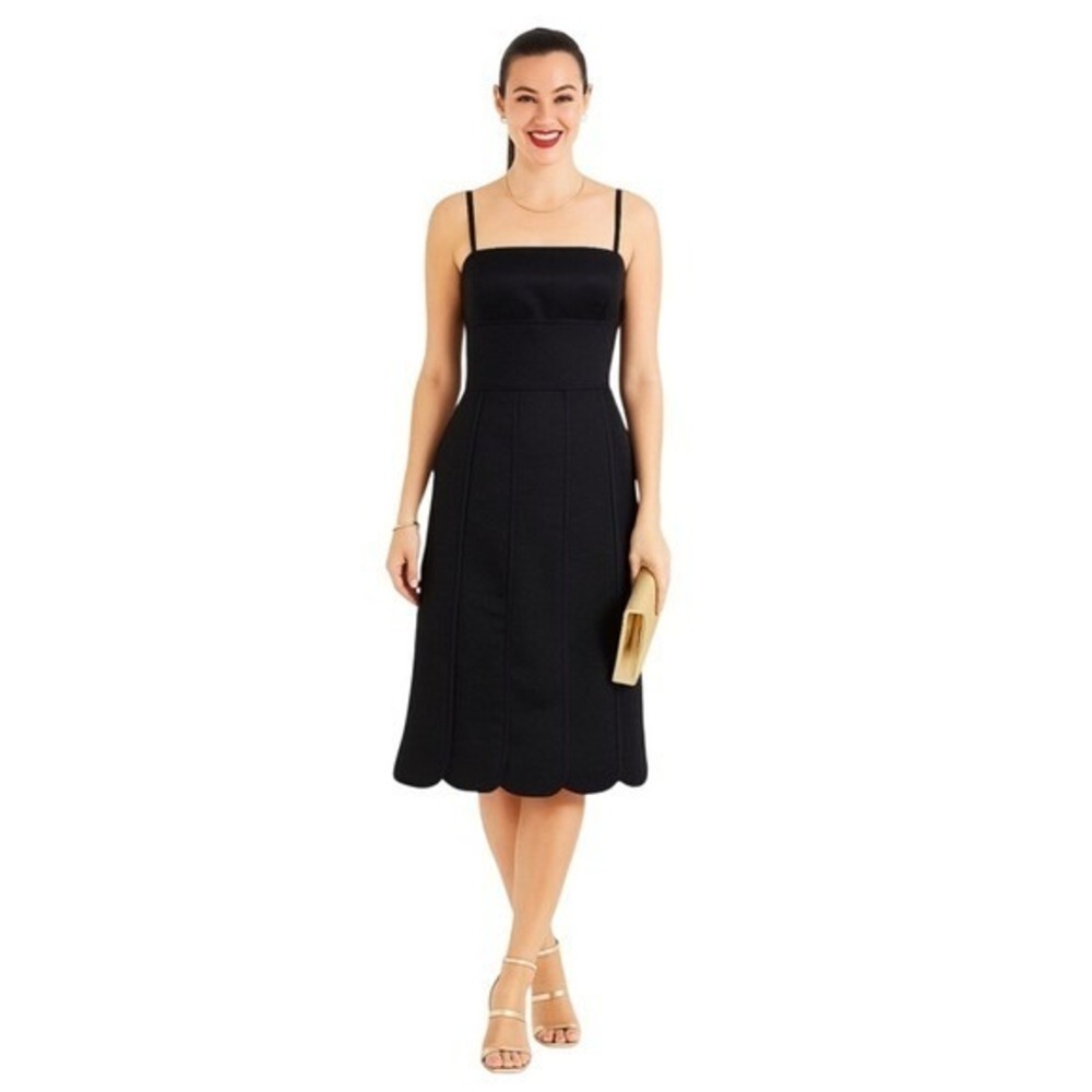 Ann Taylor Black‎ Fit Flare Cocktail Dress Square Neck Spaghetti Strap Size 2